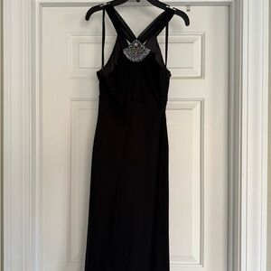 Elegant Black Halter dress with Embellished Neckline